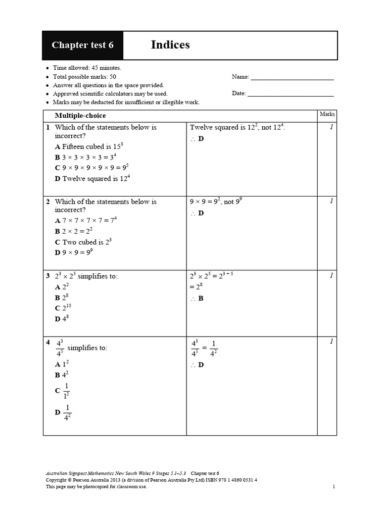 Indices: Chapter Test 6 | PDF | Byte
