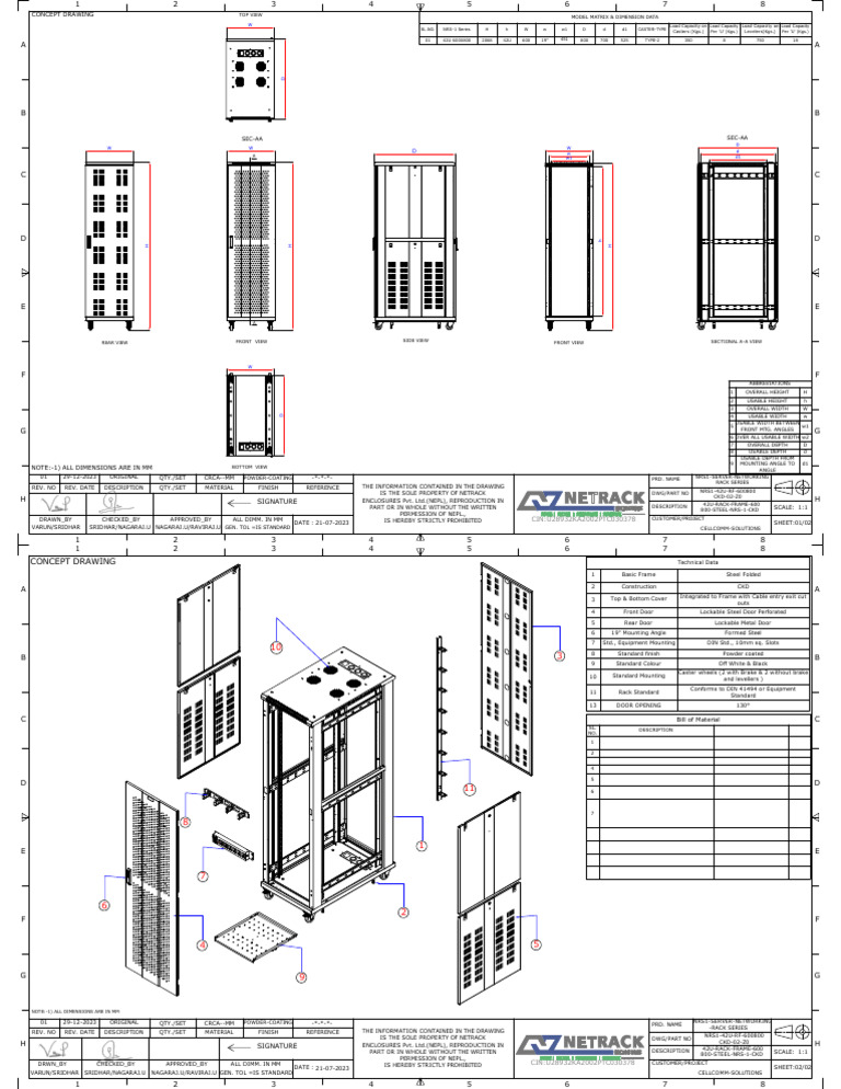 42U Rack Frame Specifications and Diagram | PDF | Door
