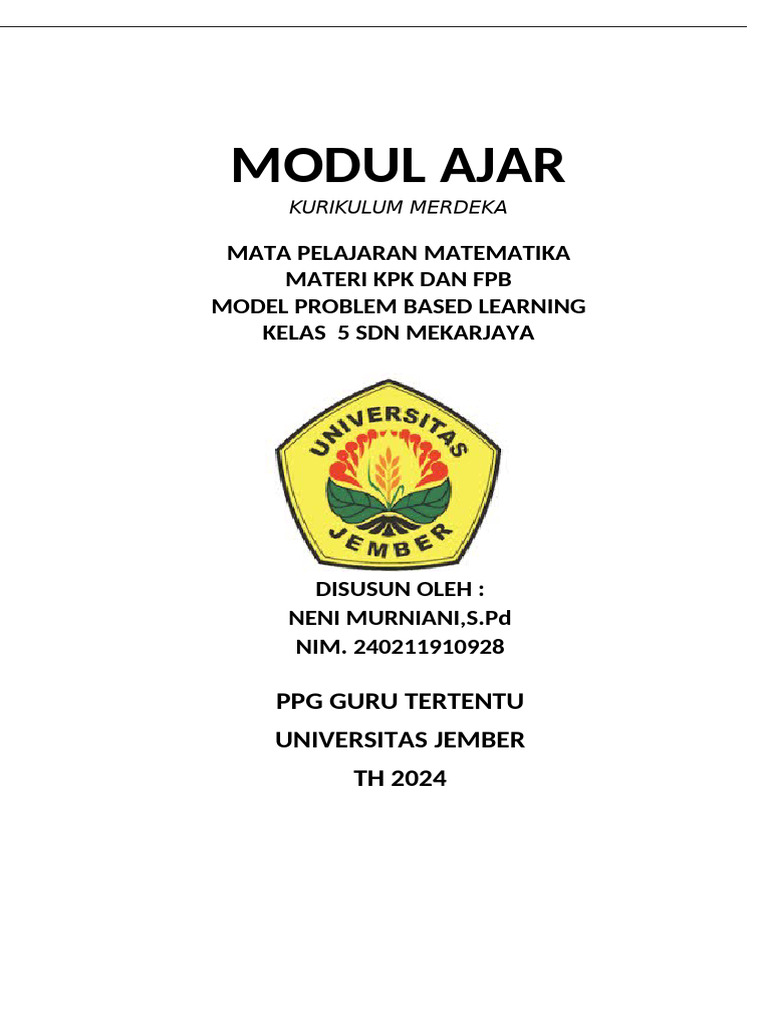 Modul Ajar KPK dan FPB Kelas 5 | PDF