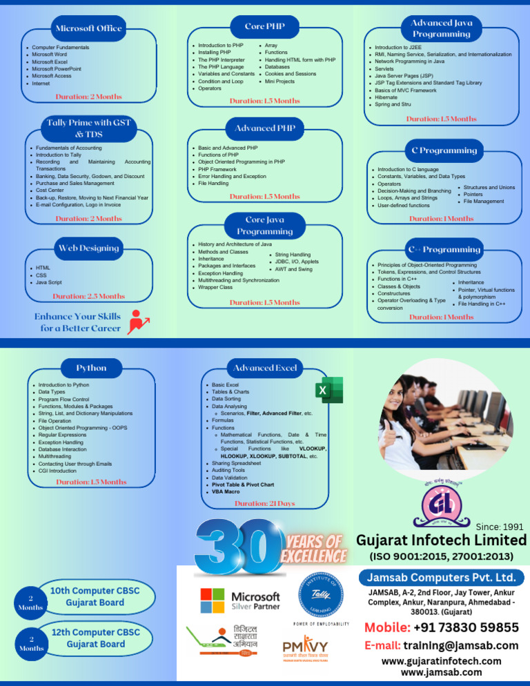 Gujarat Infotech Training Programs | PDF | Php | Java (Programming ...