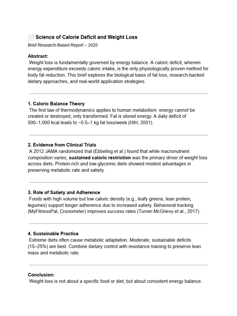 Science of Calorie Deficit and Weight Loss | PDF