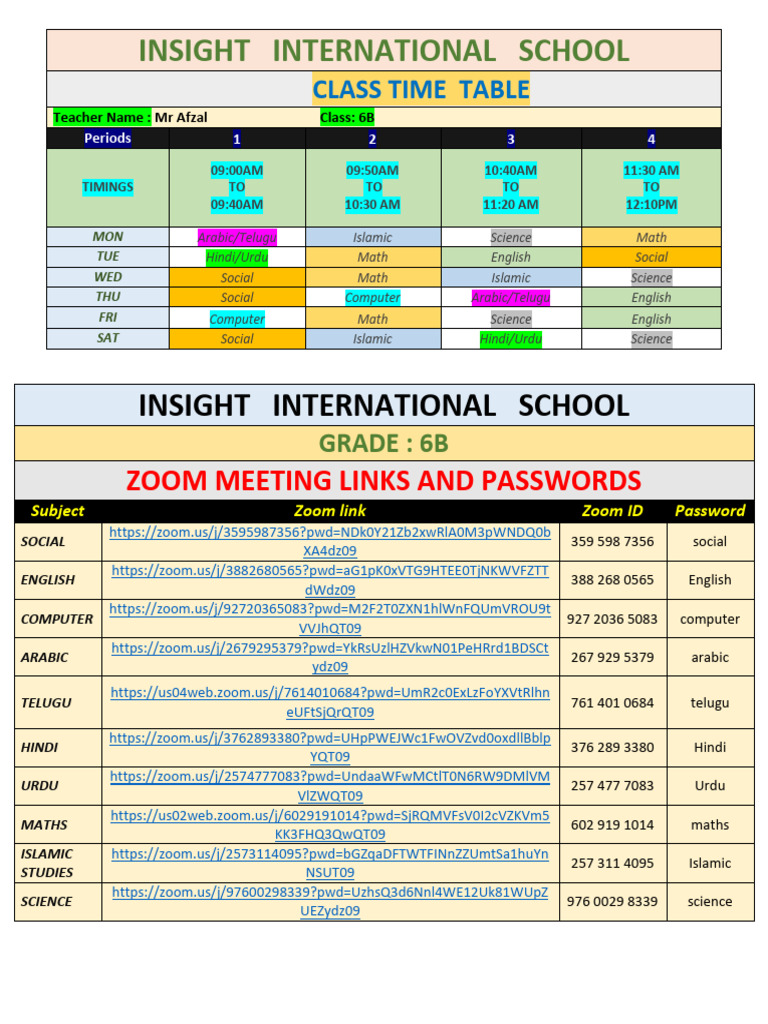 6B Class Timetable & Zoom Links | PDF | Language Varieties And Styles ...