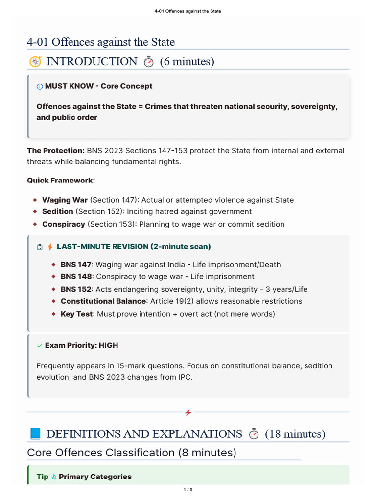 Offences Against the State: BNS 2023 Overview | PDF | Treason | Crimes