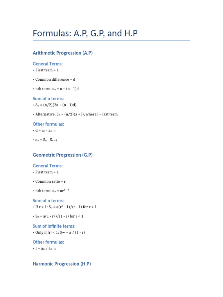 A.P, G.P, and H.P Formulas Guide | PDF