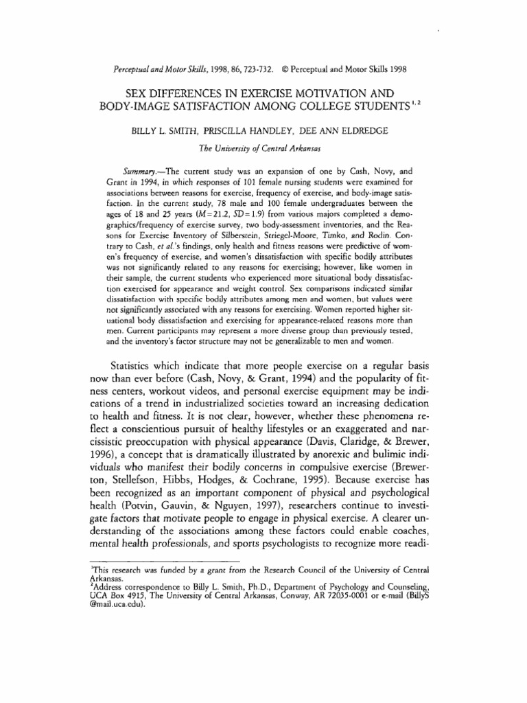 Smith Et Al 1998 Sex Differences in Exercise Motivation and Body Image ...