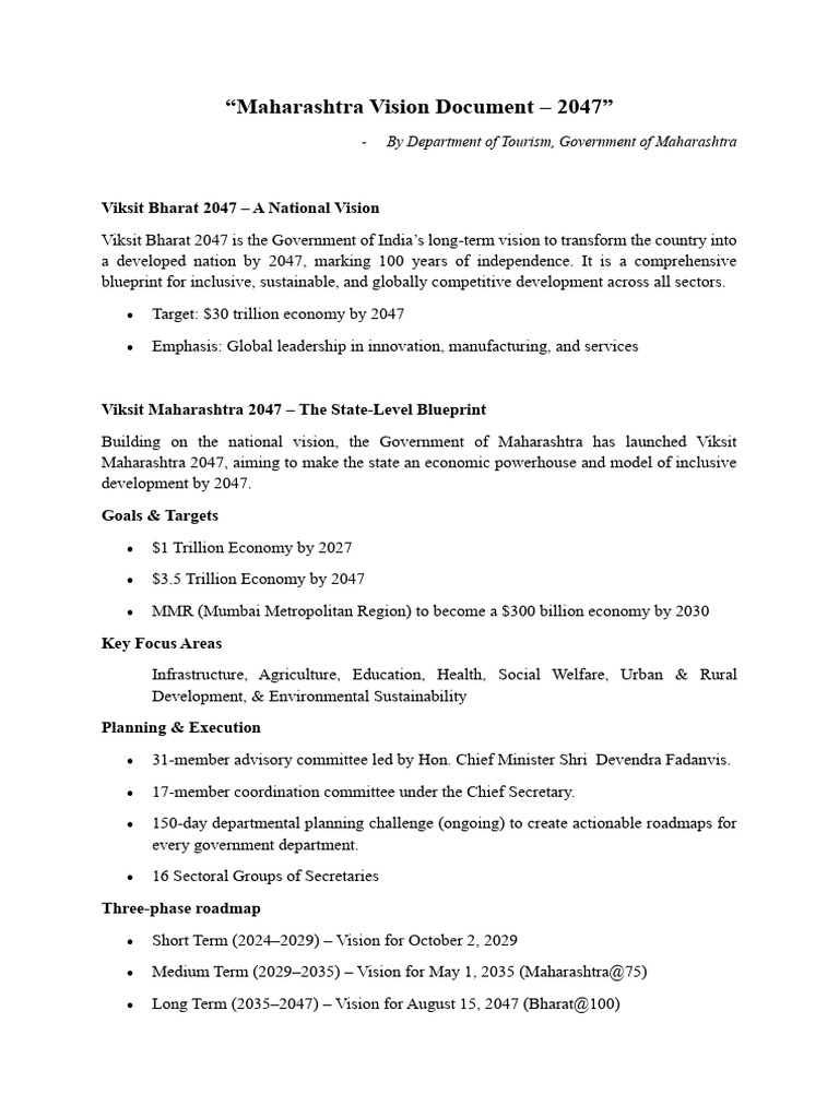 Viksit Maharashtra 2047 Vision Document | PDF | Tourism | Mumbai