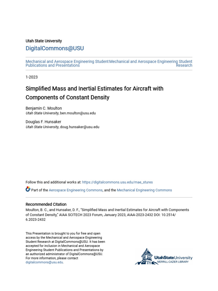 Simplified Mass and Inertial Estimates For Aircraft With Componen | PDF ...