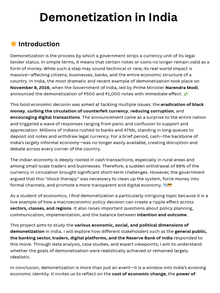 Demonetization's Impact on India's Economy | PDF | Money | Indian Black ...
