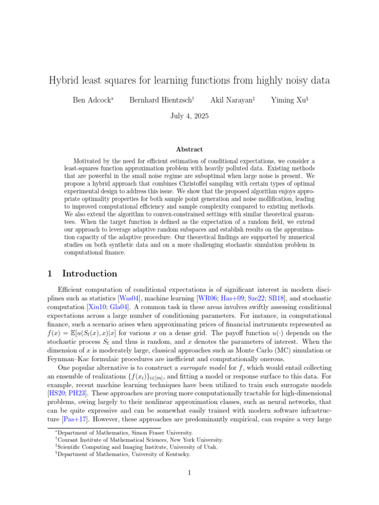 Hybrid Least Squares for Noisy Data | PDF | Least Squares | Estimator