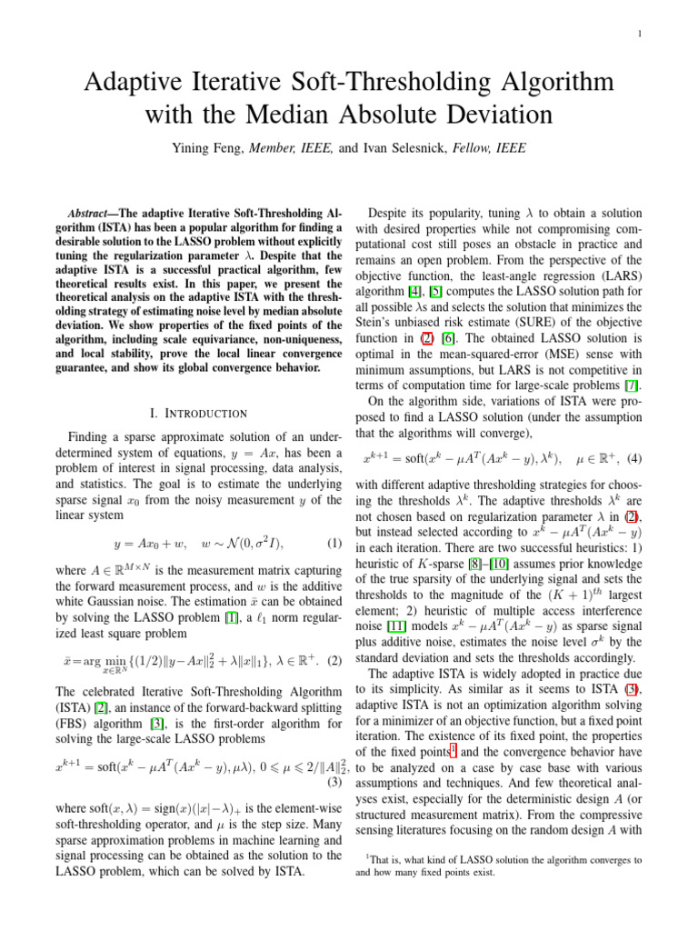 Adaptive Iterative Soft-Thresholding Algorithm With The Median Absolute ...