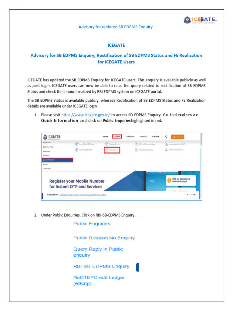 SB EDPMS Enquiry Update for ICEGATE Users | PDF | Button (Computing ...