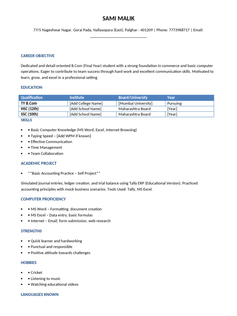 Sami Malik Modern Resume PDF - 1