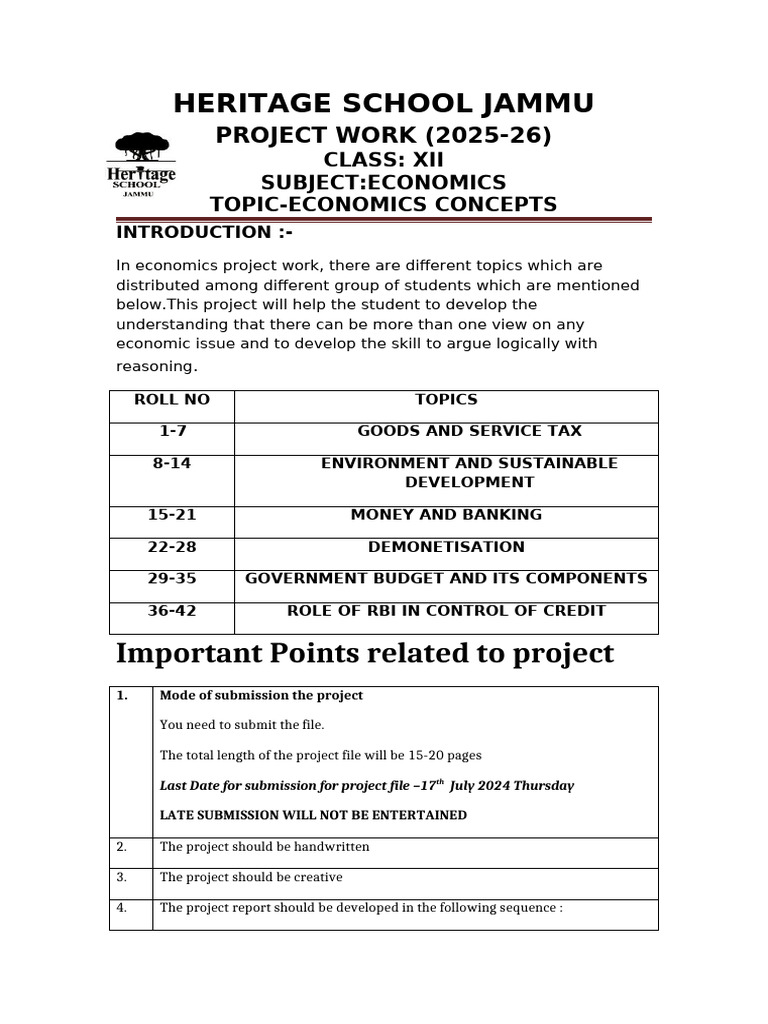 Economics Project Guidelines for XII | PDF