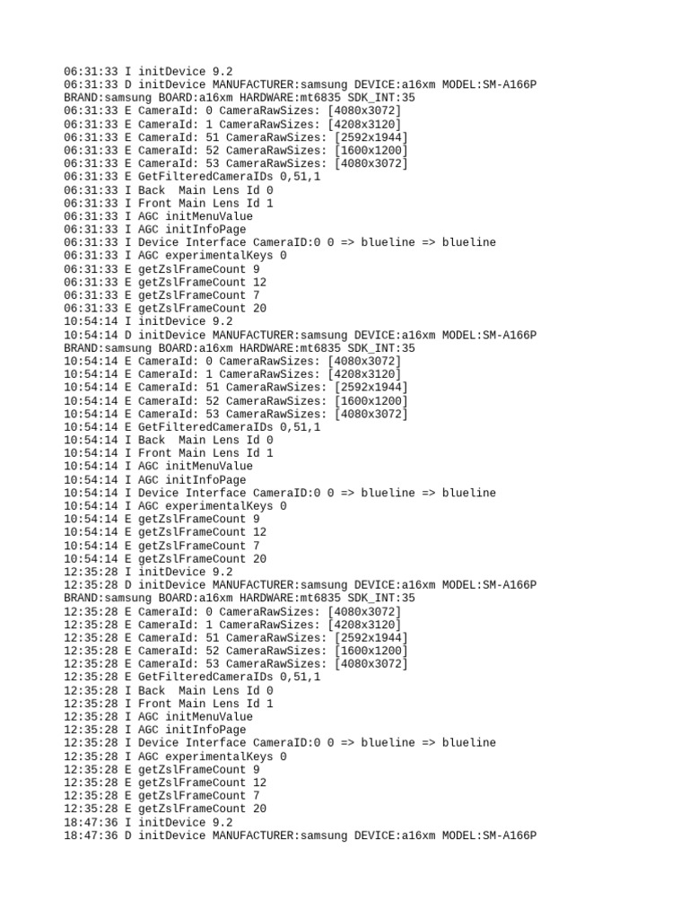 Samsung a16xm Camera Initialization Logs | PDF | Personal Digital ...