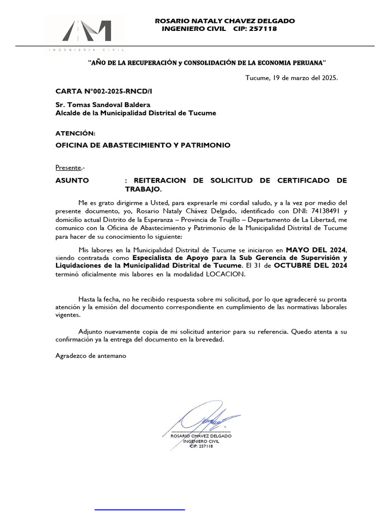 Reiteración de Solicitud de Certificado | PDF