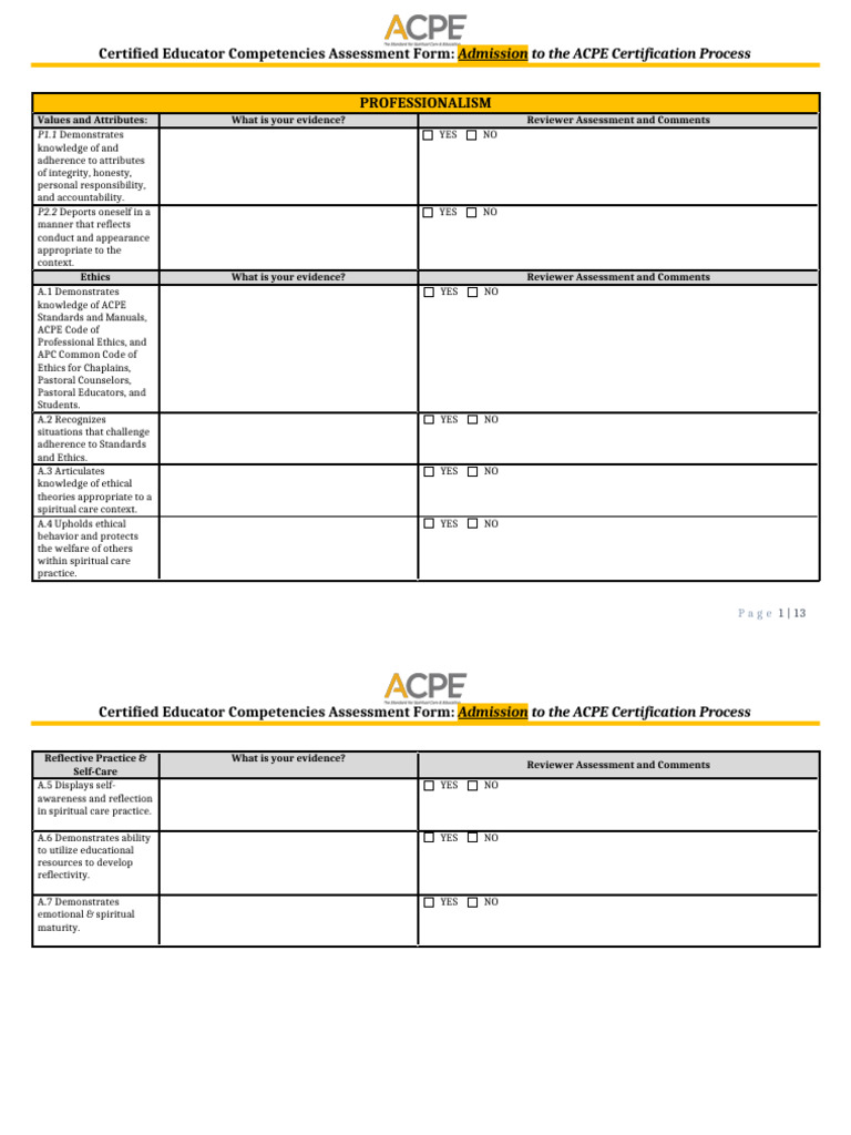 ACPE Certification Competencies Assessment | PDF | Educational ...