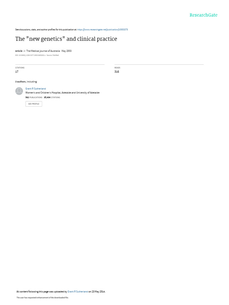 The New Genetics and Clinical Practice (Article) Autor Ronald J A Trent ...
