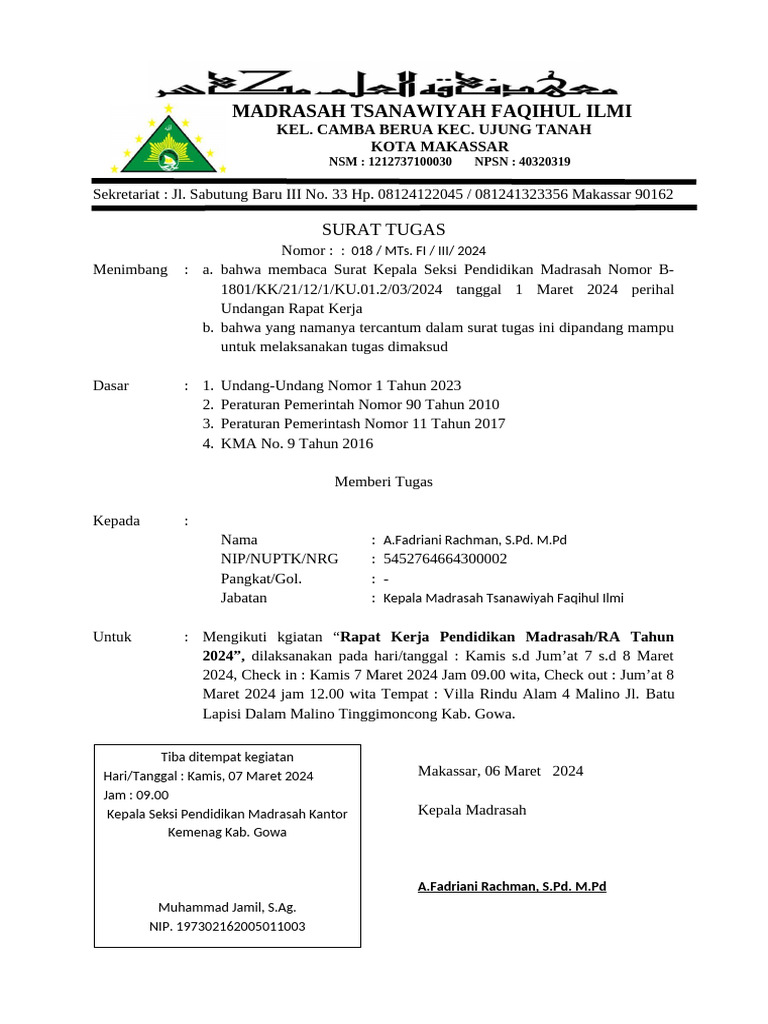Contoh Surat Tugas Raker Penmad-1 | PDF