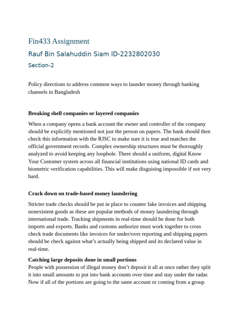 Fin433 Assignment Rauf Bin Salahuddin Siam | PDF | Money Laundering