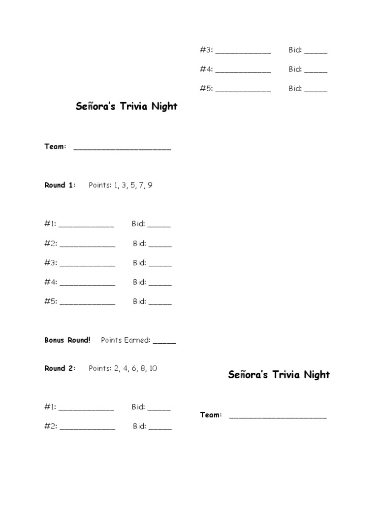 Señora's Trivia Night Scorecard | PDF | Career & Growth | Sports ...
