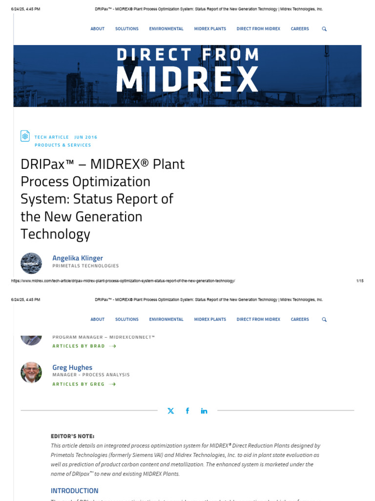DRIPax™: MIDREX Process Optimization Update | PDF | User Interface | Redox