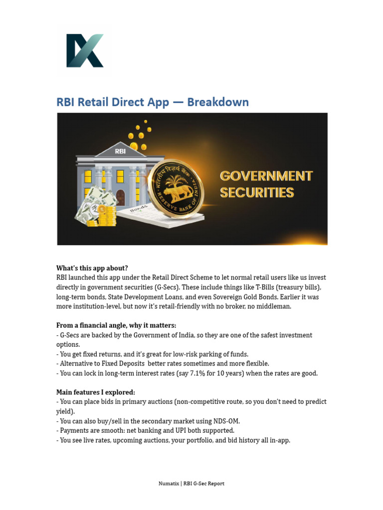 RBI Retail Direct App Review | PDF