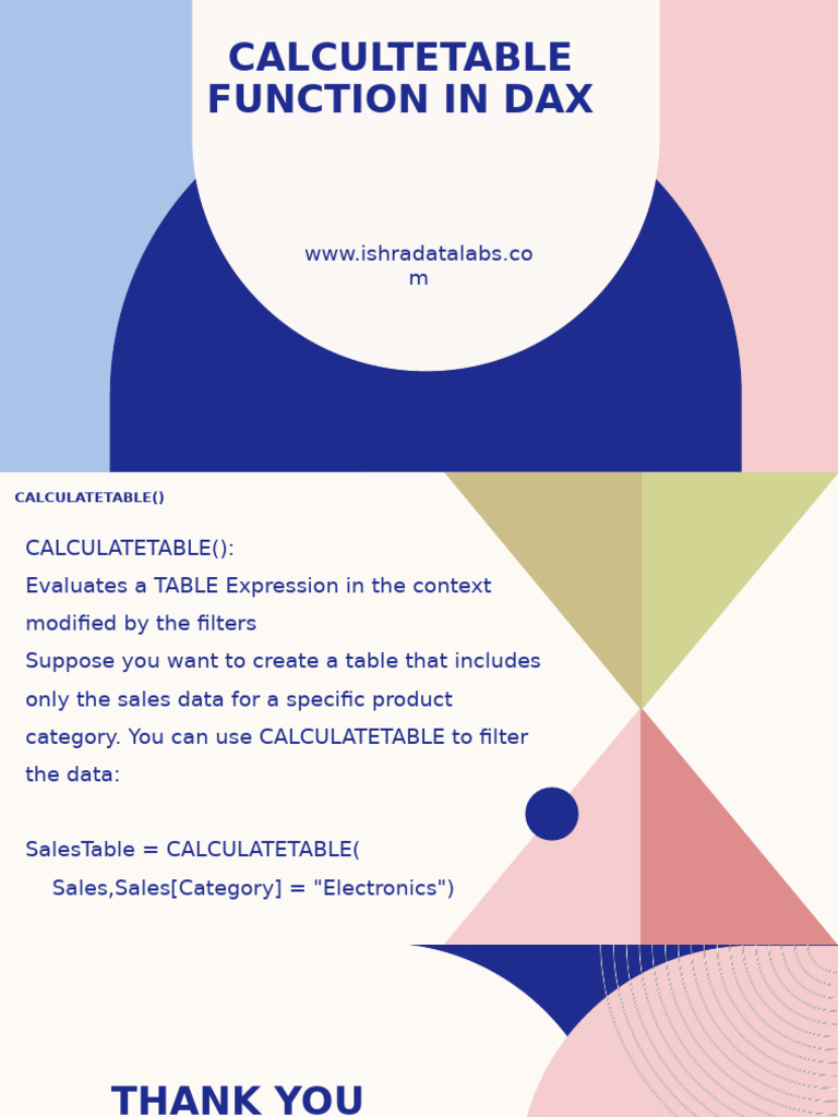 DAX CALCULATETABLE Function Guide | PDF