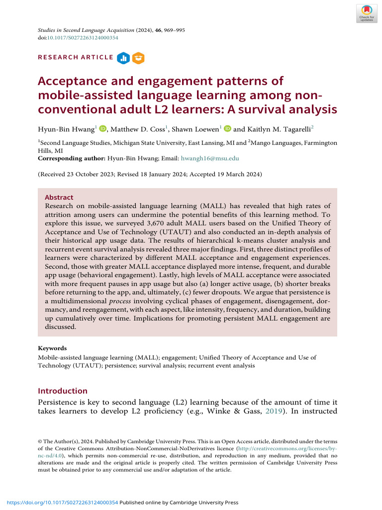 Acceptance and Engagement Patterns of Mobile Assisted Language Learning ...
