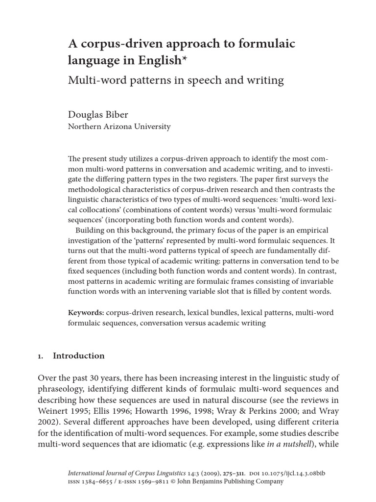 Biber (2009) Formulaic Language | PDF | Phrase | Clause