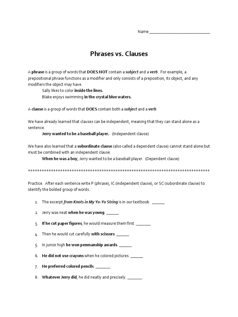 Phrases and Clauses Identification Guide | PDF | Clause | Phrase