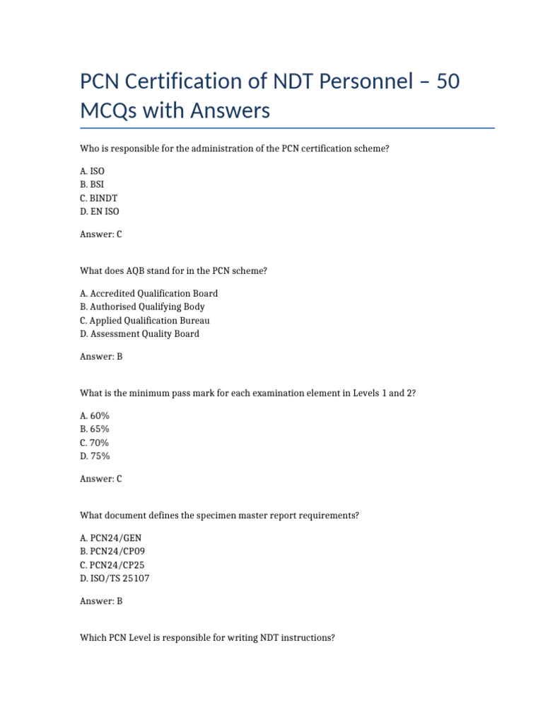 PCN NDT Certification Exam Guide | PDF | Nondestructive Testing ...