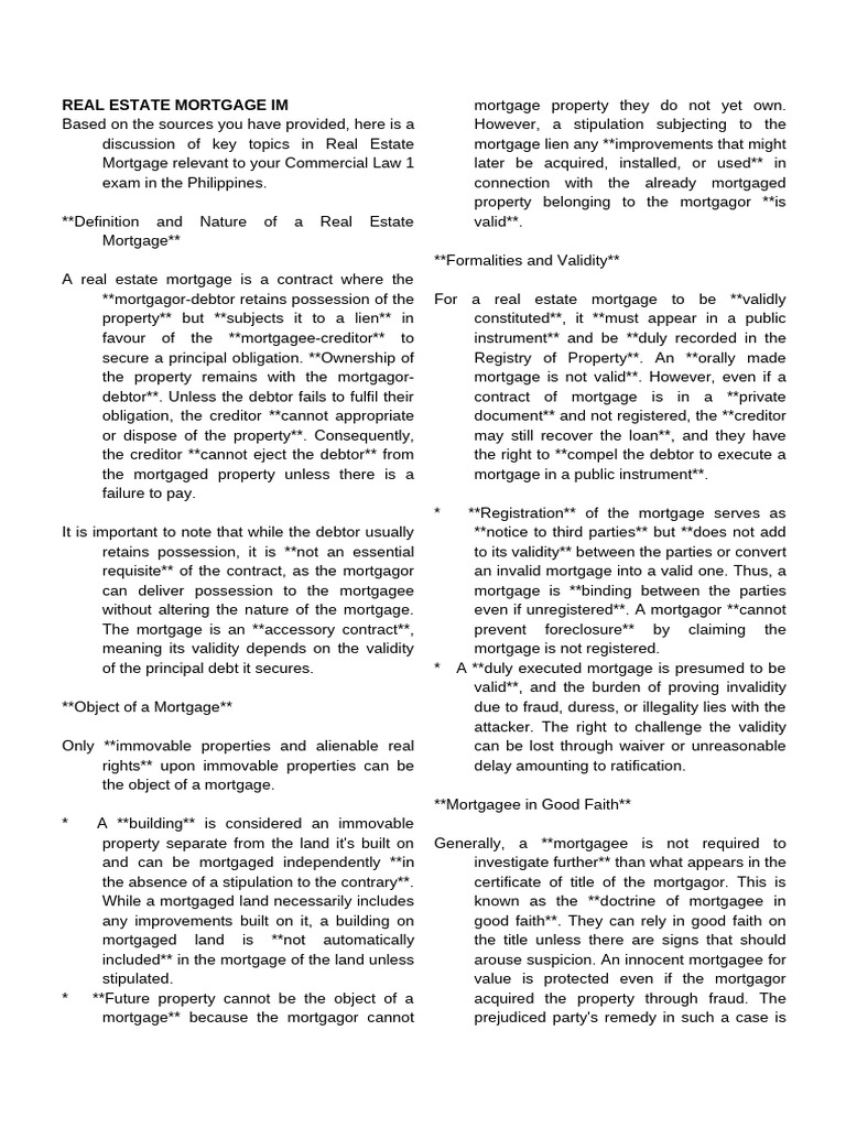 Real Estate Mortgage Essentials in the Philippines | PDF | Mortgage Law ...