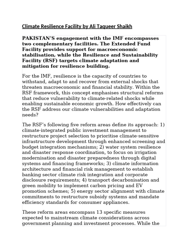 Pakistan's Climate Resilience Strategy | PDF | Climate Resilience ...