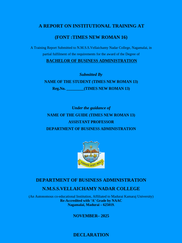 Institutional Training Report BBA | PDF