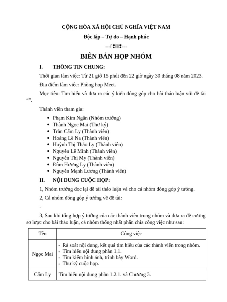 Biên Bản Cuộc Họp | PDF