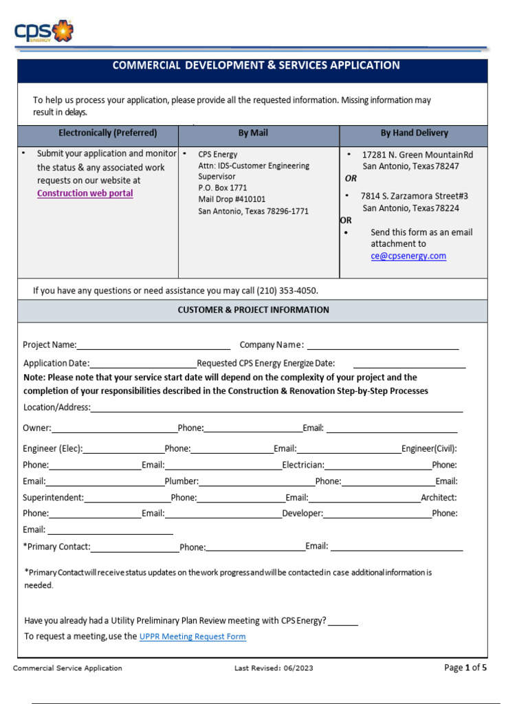 Commercial Development Service Application | PDF | Water Heating