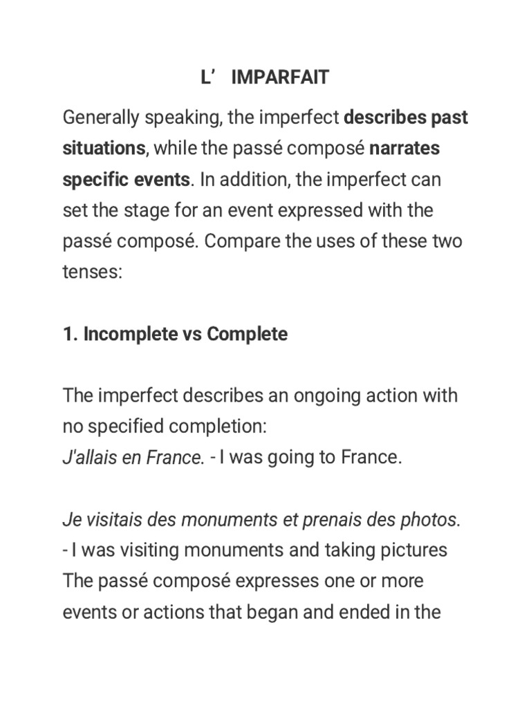 Imparfait vs Passé Composé Guide | PDF | Languages | Foreign Language ...