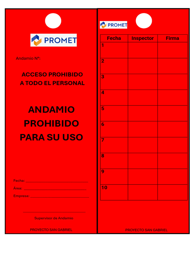 Tarjetas de Andamios Rojo | PDF
