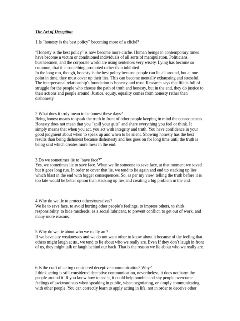Understanding Honesty and Deception | PDF | Lie | Deception