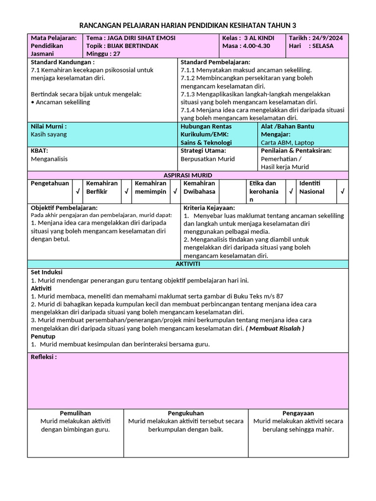 RPH PK Tahun 3 2023 m27 at Aras | PDF