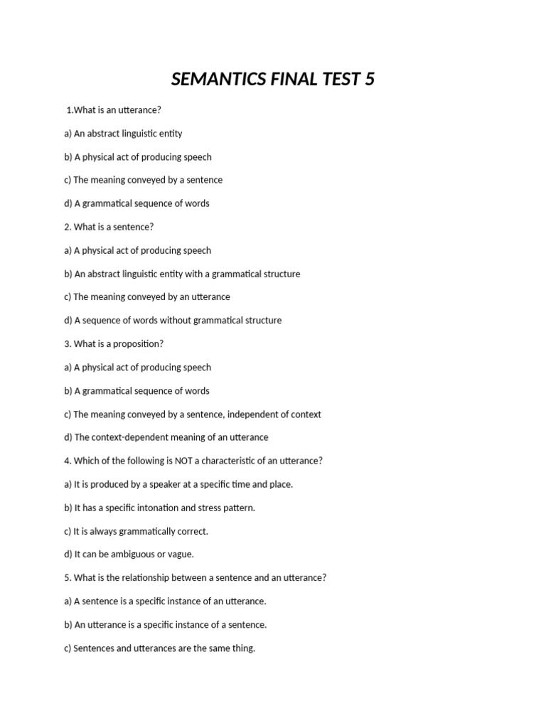 Semantics Final Test 5 | PDF | Semantics | Proposition