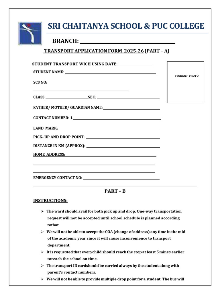 Transport Application Form 2025-26 | PDF | Transport