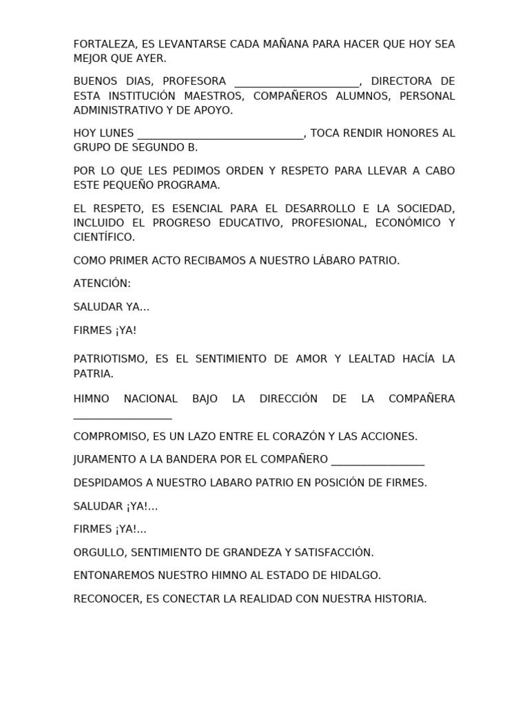 Honores y Reflexiones del Grupo 2B | PDF
