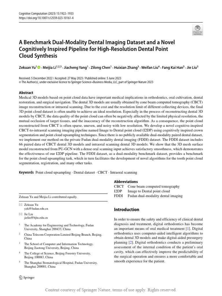 A Benchmark Dual-Modality Dental Imaging Dataset A | PDF | Image ...