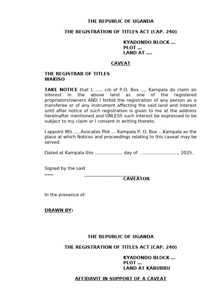 Caveat by Registered Prop. | PDF | Affidavit | Chess Theory