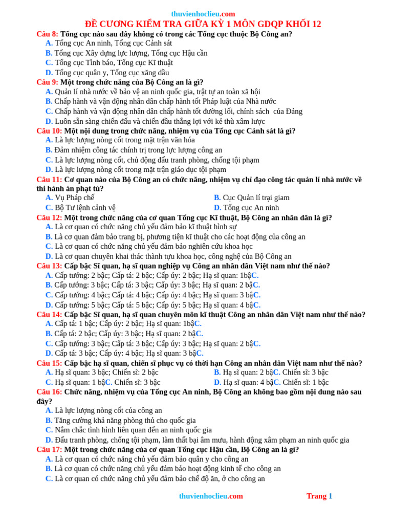 De Cuong On Tap Giua HK1 GDQP 12 | PDF