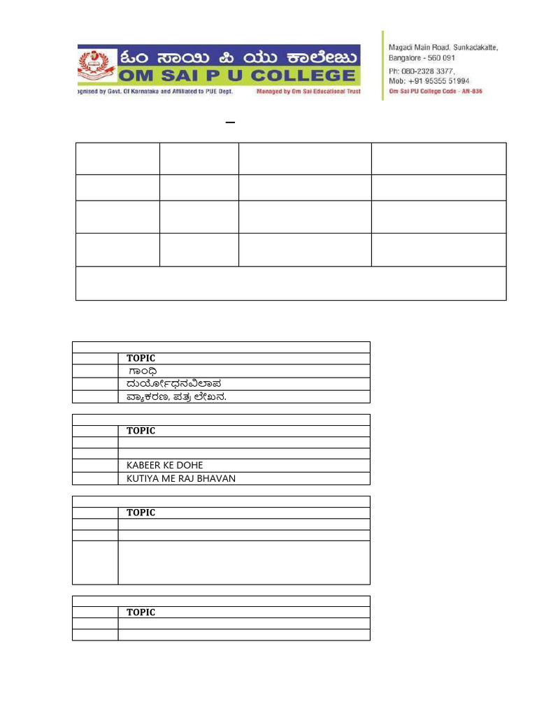 Test - I Time Table & Syllabus Commerce | PDF