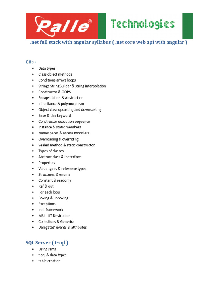Dotnet New Course Content Sep | PDF | Method (Computer Programming ...