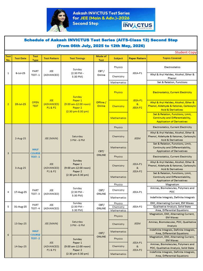 Aakash Invictus Test Series Schedule | PDF | Ether | Carboxylic Acid