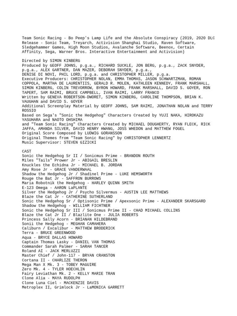 Sega, WB Games and Activision Sonic and Ultraman Video Game Credits 5 | PDF